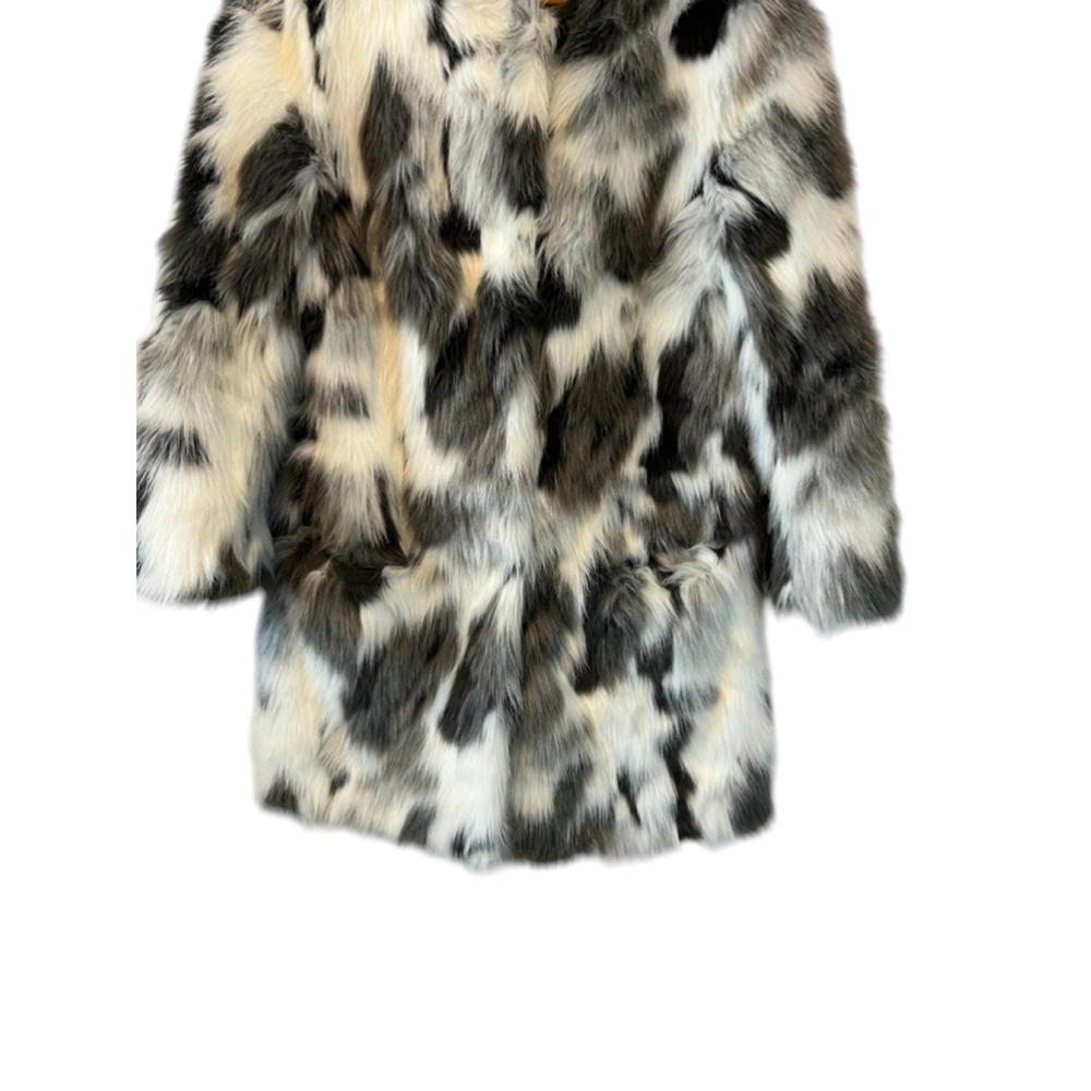 BEBE Black & White Faux Fur Cropped Sleeve Snap Button Mid Length Jacket Coat S - Picture 4 of 12